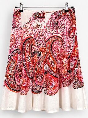 John Paul Richard Linen Paisley Midi Skirt Boho Red White Flowy Size L